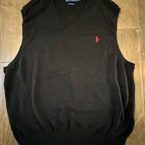 Ralph Lauren Men's 2XL Black V-Neck Sweater Vest Sleeveless Casual